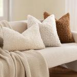 Set of 2 Beige Faux Fur Throw Pillow Covers