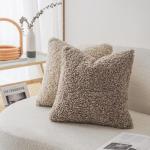 Khaki Faux Fur Throw Pillow Covers - 20x20 Inch