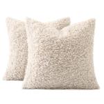 Set of 2 Beige Faux Fur Throw Pillow Covers
