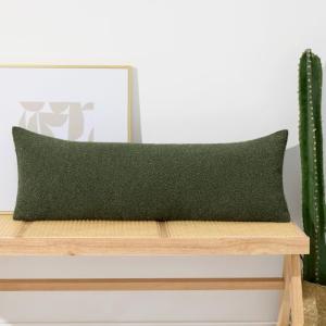 Green Textured Long Lumbar Pillow Cover