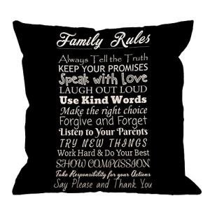 Family Rules Decorative Throw Pillow Cover 18x18