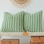 Pack of 2 Sage Green Faux Fur Pillow Covers