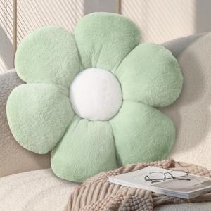 Sage Green Daisy Flower Shaped Throw Pillow