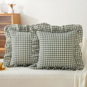 Sage Green Checkered Throw Pillow Covers - 2 Pack
