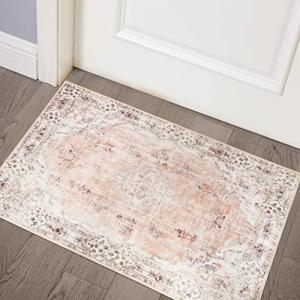 MUJOO Pink Boho Area Rug - Washable & Non-Slip