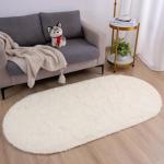 Fluffy Cream Oval Area Rug for Kids Room