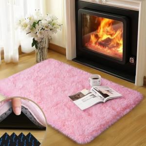 Pink Fluffy Area Rug for Bedroom or Living Room