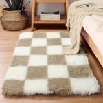 Beige and Cream Furry Area Rug, 2x3 Feet