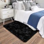 Small Black Shag Area Rug for Bedroom Decor