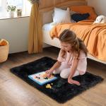 Small Black Shag Area Rug for Bedroom Decor
