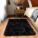 Small Black Shag Area Rug for Bedroom Decor