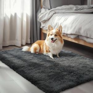 Fluffy Grey Throw Rug for Bedroom or Entryway
