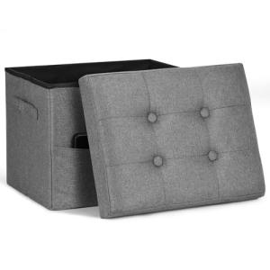 Dark Gray Storage Ottoman with Padded Seat