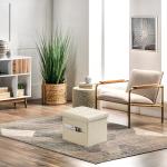 Beige Folding Storage Ottoman with Side Pocket