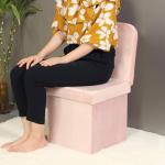 Pink Velvet Storage Ottoman with Seat Back