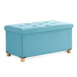 Teal Folding Storage Ottoman Bench with Wooden Feet