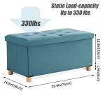 Teal Folding Storage Ottoman Bench with Wooden Feet