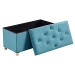 Teal Folding Storage Ottoman Bench with Wooden Feet
