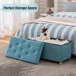 Teal Folding Storage Ottoman Bench with Wooden Feet