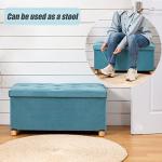 Teal Folding Storage Ottoman Bench with Wooden Feet