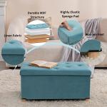 Teal Folding Storage Ottoman Bench with Wooden Feet
