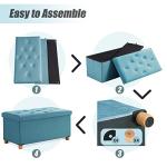 Teal Folding Storage Ottoman Bench with Wooden Feet