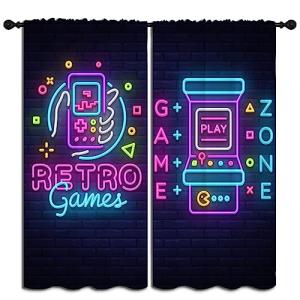 Neon Retro Game Blackout Curtains for Kids