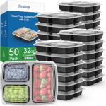 50 Pack 32 oz 3-Compartment Meal Prep Containers