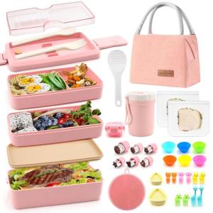 35-Piece Stackable Bento Lunch Box Set (Pink)