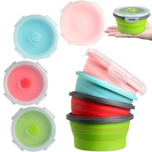 Collapsible Silicone Camping Bowls with Lids - 4 Pack