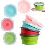 Collapsible Silicone Camping Bowls with Lids - 4 Pack