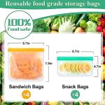 Reusable Silicone Freezer Bags with Zipper - 8 Pack