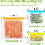 10-Pack Reusable Food Storage Bags - BPA Free