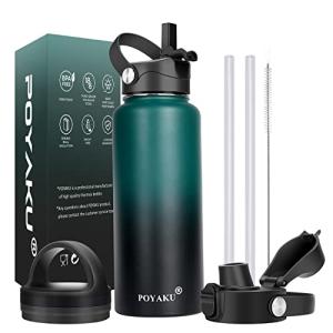 Insulated Water Bottle with 3 Lids, 32oz