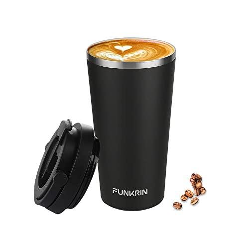 Funkrin 16oz insulated travel mug with ceramic coating and handle