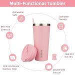 Light Pink Insulated Travel Coffee Mug with Straw