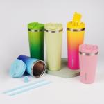 Light Pink Insulated Travel Coffee Mug with Straw