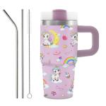 Unicorn Tumbler with Handle & Straw for Kids