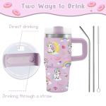 Unicorn Tumbler with Handle & Straw for Kids