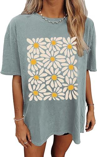 Boho Daisy Graphic Oversized T-Shirt for Women