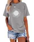 Cute Sunflower Graphic Tee for Women - Grey