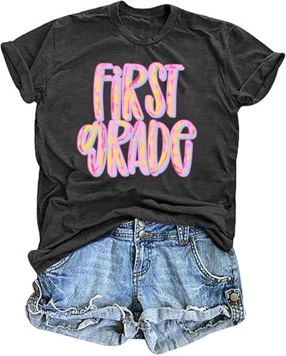 Colorful Rainbow Graphic Tee for First Grade Teachers