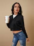 Black Cropped Hooded Cardigan Sweatshirt for Women