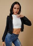 Black Cropped Hooded Cardigan Sweatshirt for Women