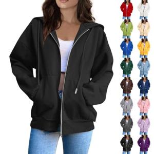 Women's Black Oversized Zip Up Hoodie