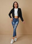 Black Cropped Hooded Cardigan Sweatshirt for Women