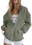 Y2K Zip Up Hoodie with Pockets - Grey Green