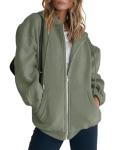 Y2K Zip Up Hoodie with Pockets - Grey Green