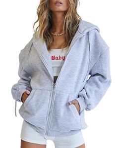 Cute Oversized Grey Hoodie with Pocket for Teens