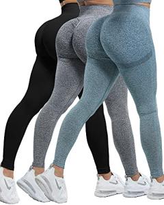 3-Pack Seamless Yoga Pants for Women - Black/Grey/Blue